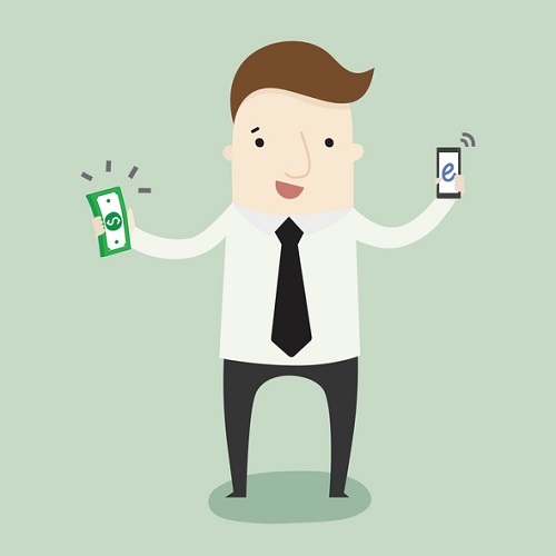 Get money from mobile technology ,vector illustration business cartoon